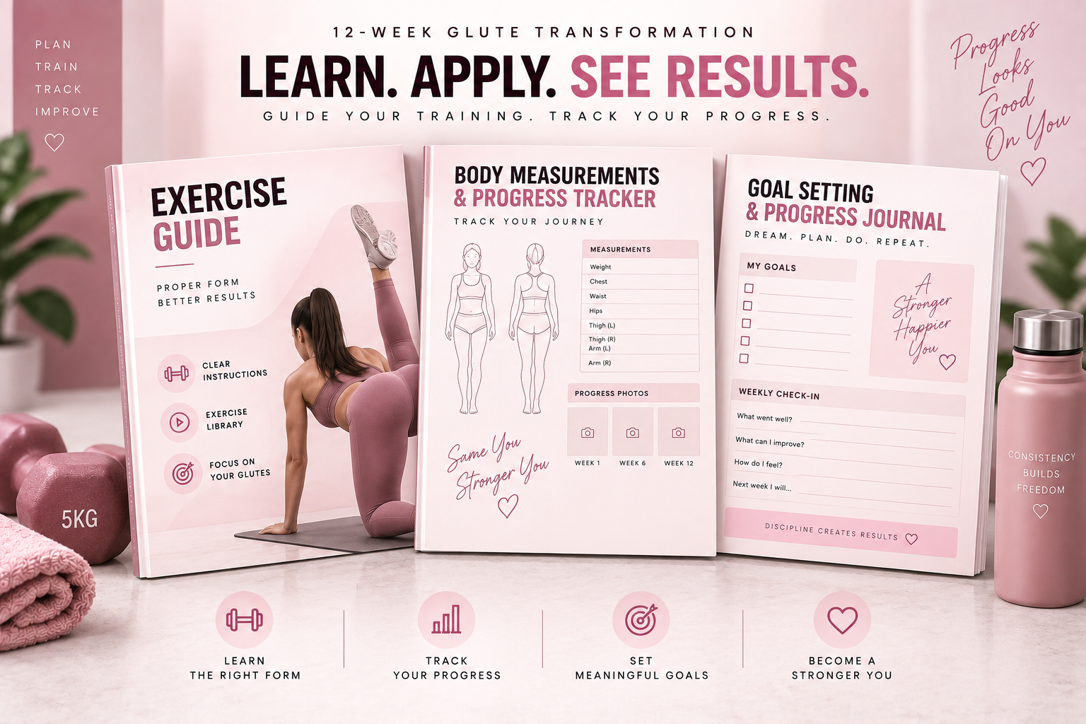 Exercise guide, body measurements and goal setting system